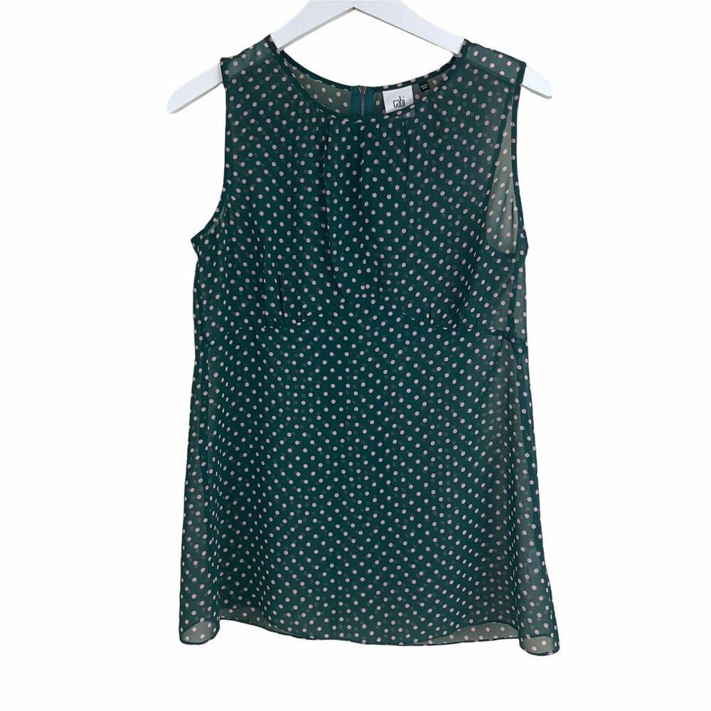 Cabi‎ Flirt Top #3784 Size S Green Purple Polka Dot Sheer Missing Cami